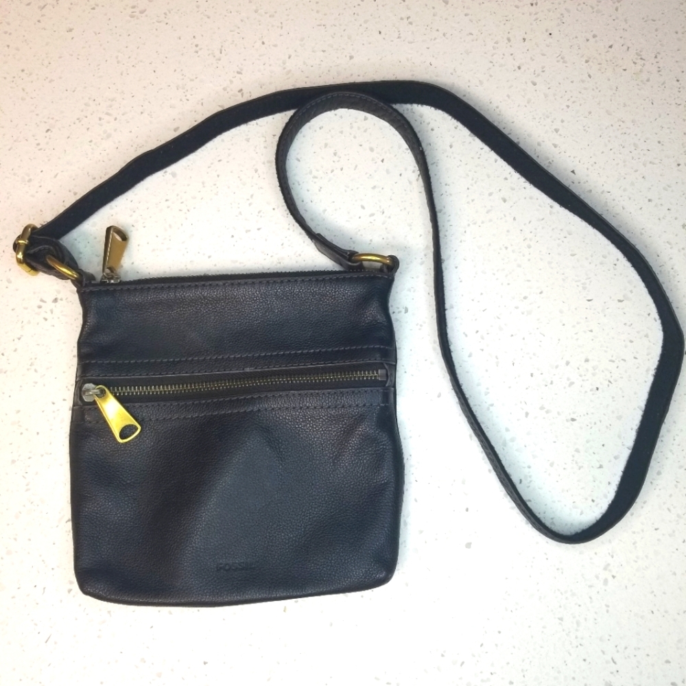 Fossil Black Leather Crossbody Purse
